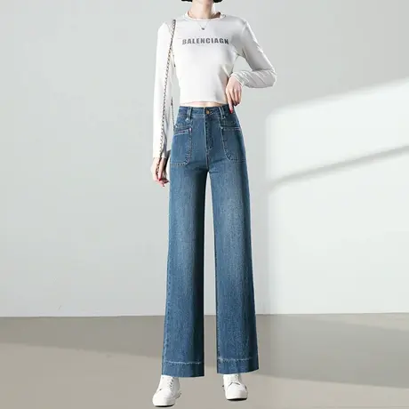 莱赛尔阔腿牛仔裤女2025年春秋新款小个子高腰宽松显瘦垂感直筒裤商品大图