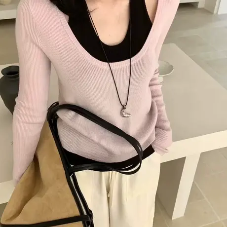 欧洲站欧洲站2025早秋新款韩版宽松显瘦圆领针织衫毛衣打底上衣图片
