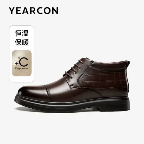 意尔康棉鞋男2025冬款高帮真皮羊毛加绒保暖棉靴男士爸爸休闲皮鞋商品大图