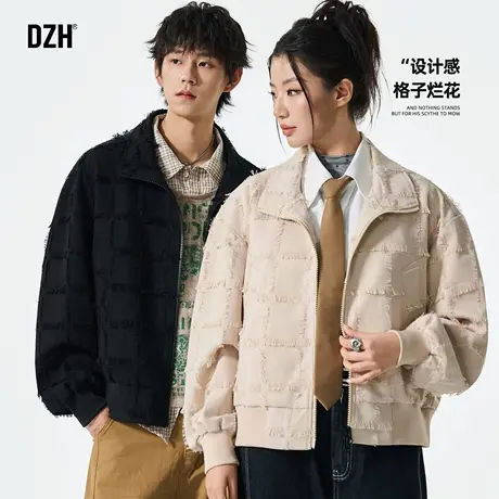 情侣装立领夹克男秋季2025新款设计感上衣高级小众不撞款外套格子商品大图