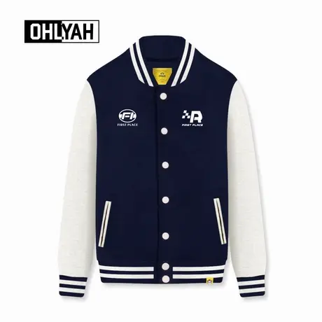 Ohlyah品牌美式机车风潮流棒球服男女同款青少年秋冬休闲外套纯棉商品大图