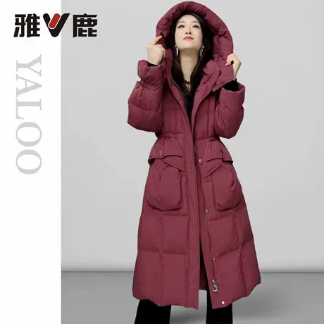 雅鹿官方正品新款秋冬季加厚加绒时尚保暖女黑色中长款羽绒服外套商品大图