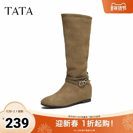 TATA他她长靴女鞋2025冬季新款时装靴高筒靴粗跟堆堆靴子JYP01DG5图片