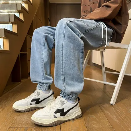 唐狮春秋新款美式复古牛仔裤男百搭宽松直筒休闲束脚长裤子WWTD商品大图