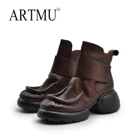 Artmu阿木原创复古粗跟高级感炸街小短靴厚底马丁靴魔术贴女靴子商品大图