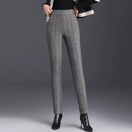 格纹加绒小脚裤秋冬季加厚休闲裤女2023新款高腰显瘦长裤子铅笔裤商品大图