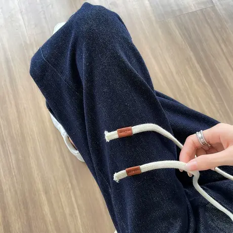 九分直筒牛仔裤女2023年春秋季深蓝色显瘦小个子高腰哈伦老爹裤子商品大图