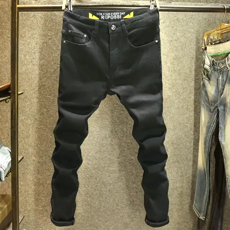 2023秋冬黑色牛仔裤男潮流百搭修身小脚裤潮牌欧洲站高端时尚长裤商品大图