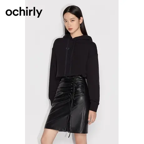 【百亿补贴官方直播】欧时力春装印花抽绳连帽纯棉卫衣女图片