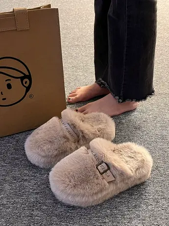 厚底增高毛绒网红欧货包头毛毛棉半托鞋女秋冬外穿2023新款高级感商品大图