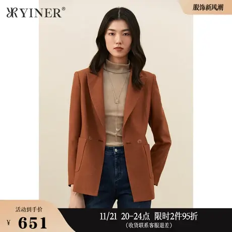 YINER音儿女装冬季羊毛呢西装领收腰通勤风短外套图片