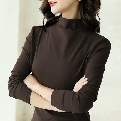 雀后秋装百搭莫代尔半高领长袖T恤女洋气内搭立领针织打底衫上衣商品大图