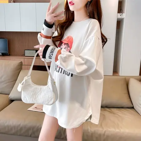 长袖t恤女秋冬季韩版宽松大码女装加绒中长款下衣失踪上衣打底衫商品大图