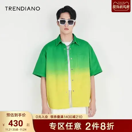 TRENDIANO官方潮牌男装秋季新款渐变牛仔休闲短袖衬衫外套男商品大图