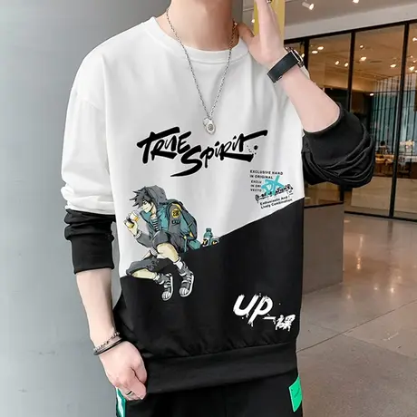 圆领卫衣男士潮牌ins宽松休闲秋衣渐变色长袖t恤青少年学生上衣商品大图