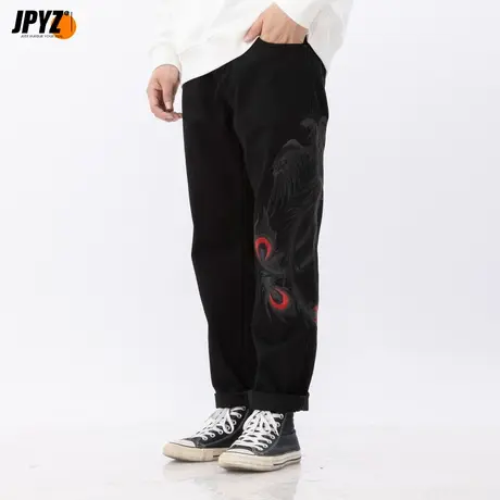 凤凰刺绣牛仔裤男士宽松加大码直筒小脚长裤子弹力2022秋冬新款图片