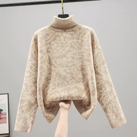 2023春装新款韩版宽松高领针织衫厚款提花毛衣女士外套长袖打底女商品大图