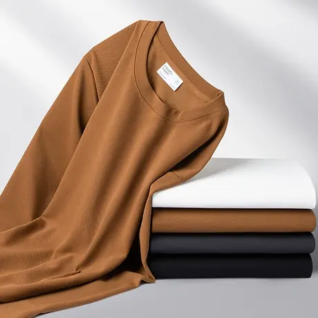 重磅长袖t恤男士春秋季潮牌体恤上衣服青少年纯色百搭卫衣打底衫T商品大图