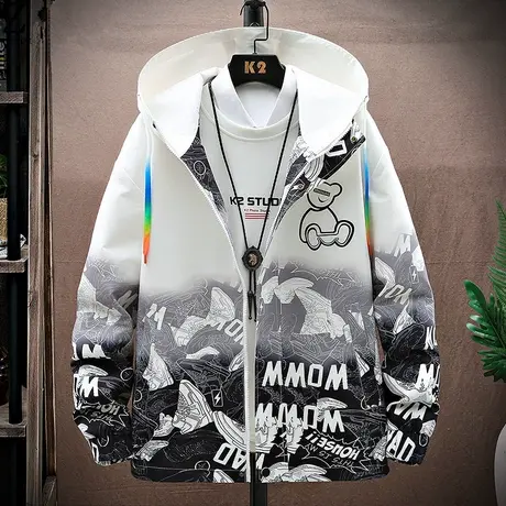 渐变夹克男潮牌春秋款连帽外套男装褂子休闲宽松青少年百搭上衣服图片