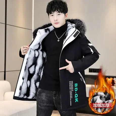加绒加厚男士外套中长款潮流派克服棉衣冬季男装夹克2023新款风衣商品大图