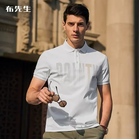 MrBu布先生冰氧吧凉感丝光棉短袖男夏字母印花翻领T恤AT12018商品大图