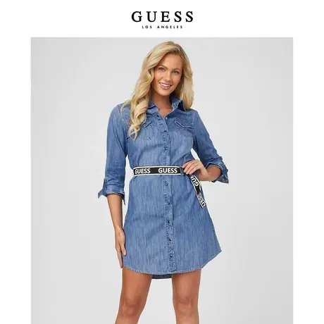 GUESS  女士翻领收腰复古摩登牛仔连衣裙-Q2BK08D14L9图片