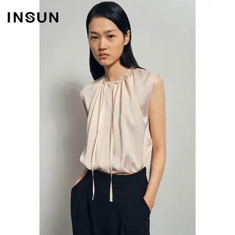 恩裳夏季不规则纯色无袖衬衫商品大图