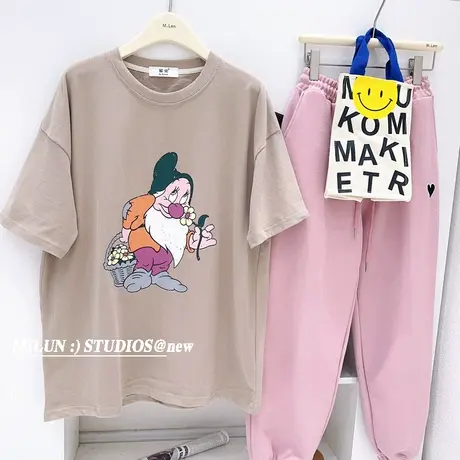 2023春夏新款韩国东大门时髦复古慵懒磨毛短袖T恤打底衫欧货大码图片