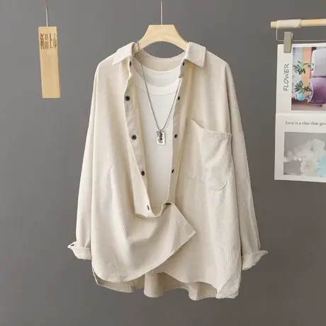 灯芯绒衬衫外套女设计感小众上衣秋季2024年新款韩版宽松长袖衬衣商品大图