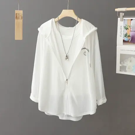 休闲连帽薄款防晒衣女紫外线长袖中长款宽松夏季防晒衣外套薄开衫图片