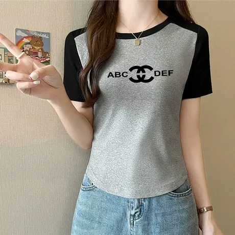 2023夏季新款正肩短款插肩袖t恤女韩版修身洋气减龄高级感上衣潮图片