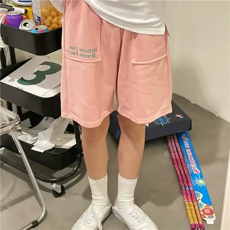 2023新款韩版宽松字母百搭bf盐系少女ulzzang运动休闲松紧腰短裤图片