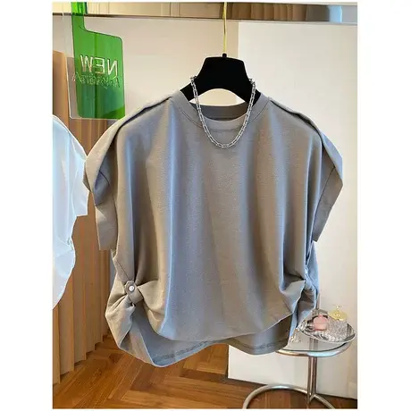 2023新款高级设计感小众别致短款t恤女宽松质感纯棉短袖洋气上衣图片