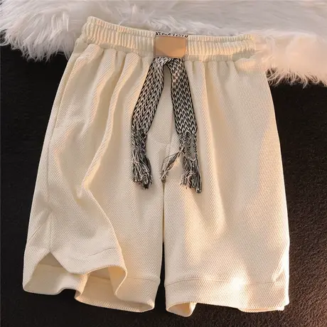 美式复古hiphop高街华夫格休闲裤子男女夏季宽松篮球运动五分短裤商品大图