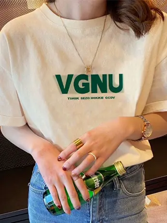 仿棉正肩短袖t恤女2023新款夏季美式高街复古港味chic女装上衣服商品大图