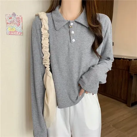 翻领polo衫长袖t恤女春秋学生宽松韩版百搭内搭打底衫上衣服潮ins商品大图