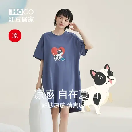 【凉感】红豆棉睡裙女短袖宽松卡通休闲风春夏季薄款睡衣裙家居服商品大图