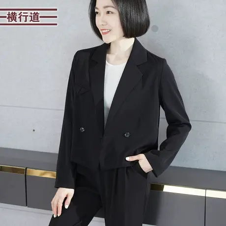 简约通勤韩版翻领一粒扣宽松短款长袖西装2024外春外套大码女衣服商品大图