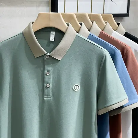 夏季青年时尚薄针织衫短袖t恤男 高档商务休闲修身撞色领polo衫男商品大图