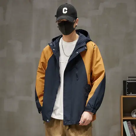 雪尼尔防水春装春秋款男士撞色长袖冲锋衣春季高级感连帽夹克外套商品大图