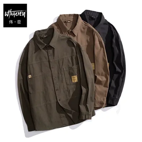 伟臣2023春季新品大码男士水洗牛仔衬衫胖子加肥加大宽松肥佬衬衣商品大图