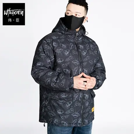 伟臣大码男士小满印花加厚保暖棉衣胖子加肥加大面包服肥佬外套男商品大图