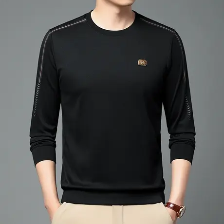 圆领卫衣长袖t恤男士秋季商务休闲上衣打底衫运动衫痞帅潮流百搭商品大图