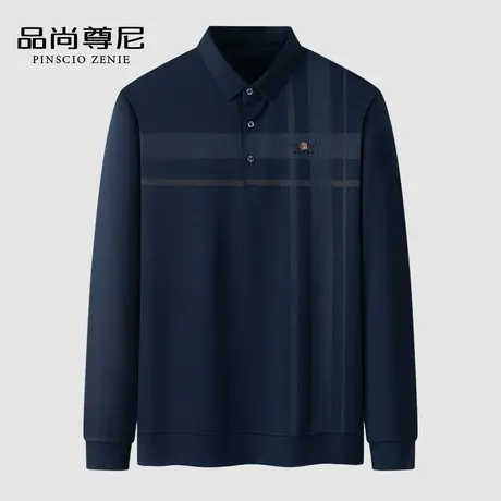 【弹力透气】翻领长袖男士t恤polo不对称印花中老年爸爸上衣春秋商品大图