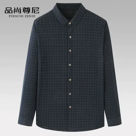 男士秋装上衣简约格子爸爸衬衫长袖宽松休闲衬衣老年人衣服爷爷装商品大图