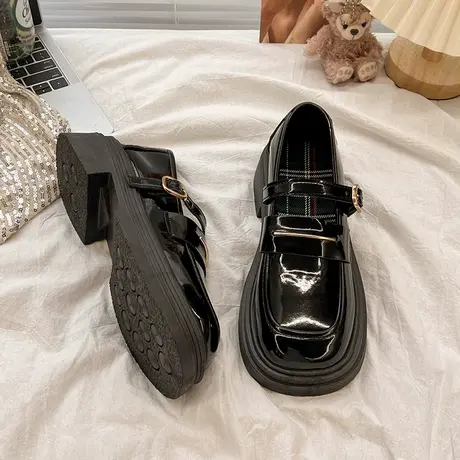 厚底黑色漆皮玛丽珍小皮鞋女2023夏薄款复古学院风百搭单鞋配裙子商品大图