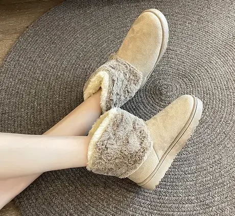 雪地靴女2023秋冬新款平底加厚加绒时尚棉鞋保暖防滑毛毛百搭短靴图片