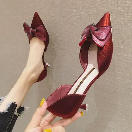 高跟鞋女设计感小众气质2024年新款蝴蝶结尖头细跟中空凉鞋ins仙商品大图