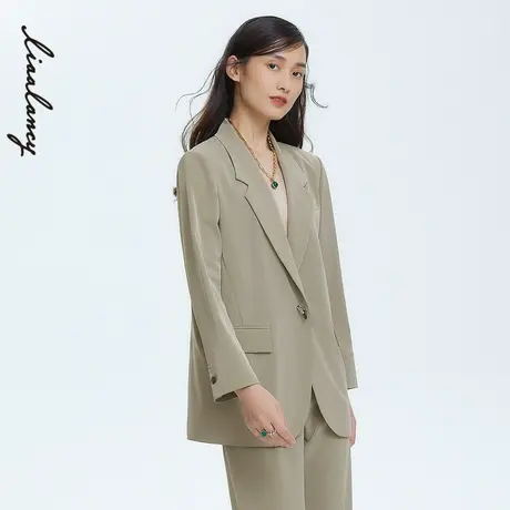 俪雅/LANCY商场同款22春季奥莱垫肩西服通勤印花外套女专柜正品图片