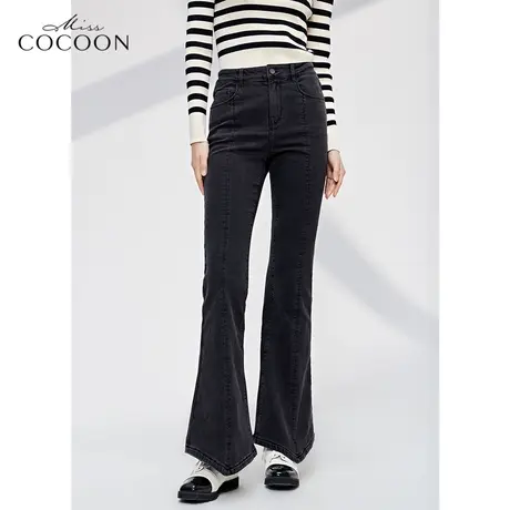missCOCOON黑色牛仔裤女2023新款春季高腰显瘦显高时尚百搭喇叭裤商品大图